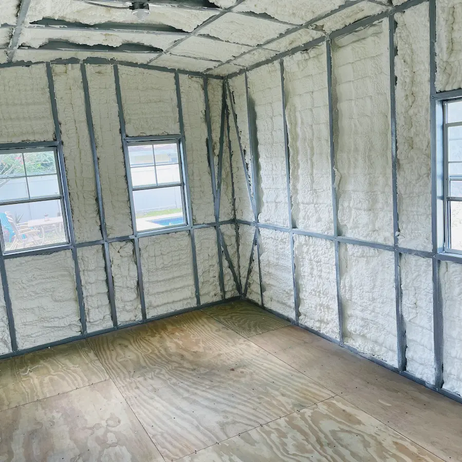 Closed-cell spray foam insulation applied to wall cavities in a residential project in Medina